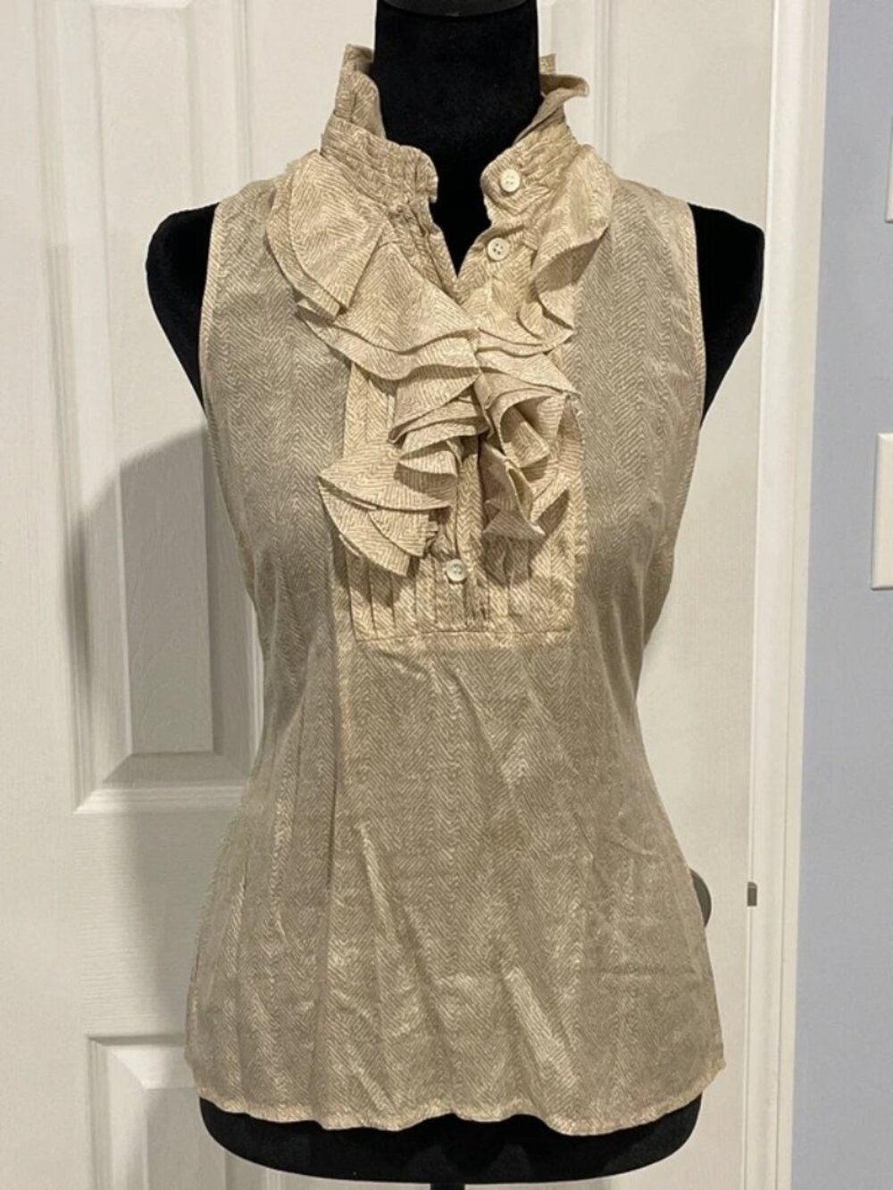 J.Crew Women’s Beige Ruffle Neck Sleeveless Top 0